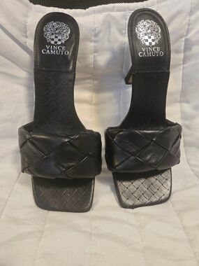 Vince Camuto Black Braided Strap Square Toe Heels Size 10